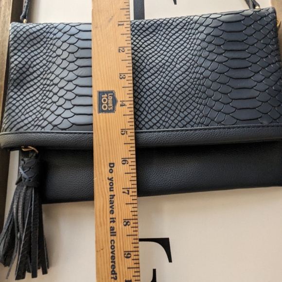 GIGI NEW YORK Navy Embossed Python Leather, Fold over clutch/ crossbody purse - Picture 8 of 17